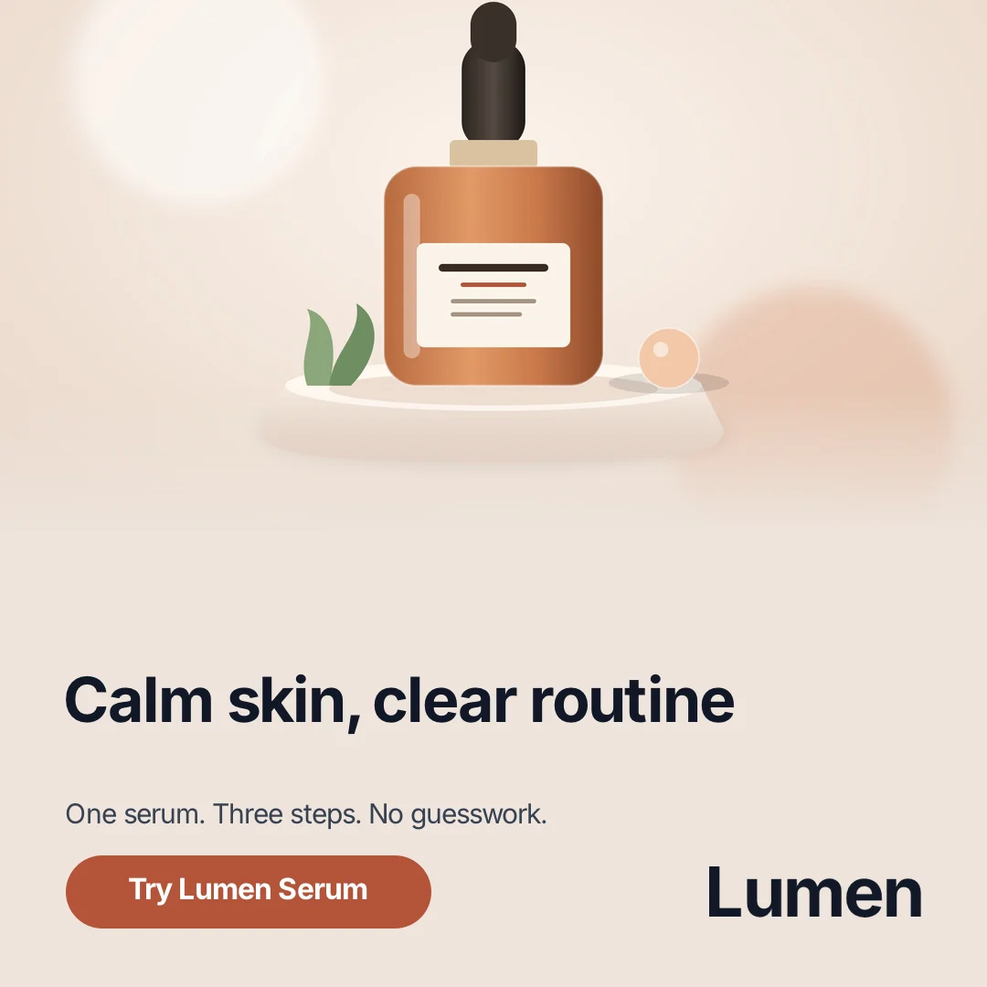 Lumen: Calm skin, clear routine — 1:1 render